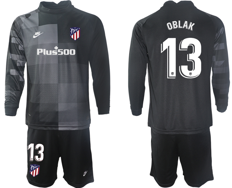Men 2021-2022 Club Atletico Madrid black goalkeeper Long Sleeve #13 Soccer Jersey